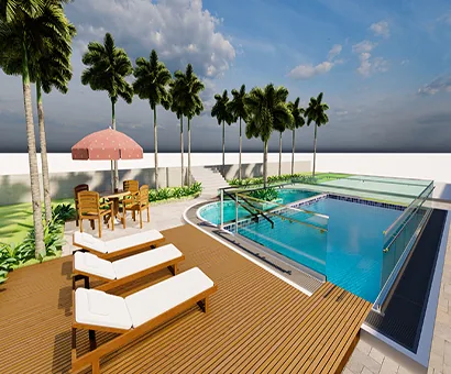 Resort-style rooftop swimming pool design, project in Sierra Leone