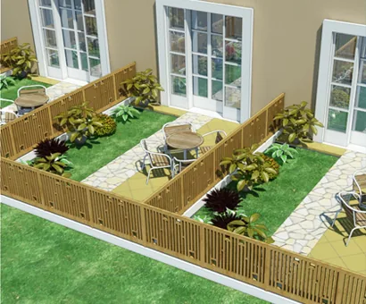 Hotel room terrace design with timber fencing, project in Oman