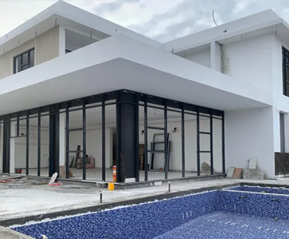 Modern minimalist villa design with mosaic-tiled pool, project in Oman
